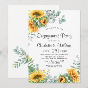 Elegant Sunflowers Eucalyptus Engagement Party Invitation