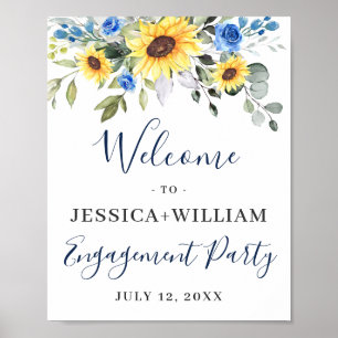 Elegant Sunflowers Eucalyptus Engagement Party Poster