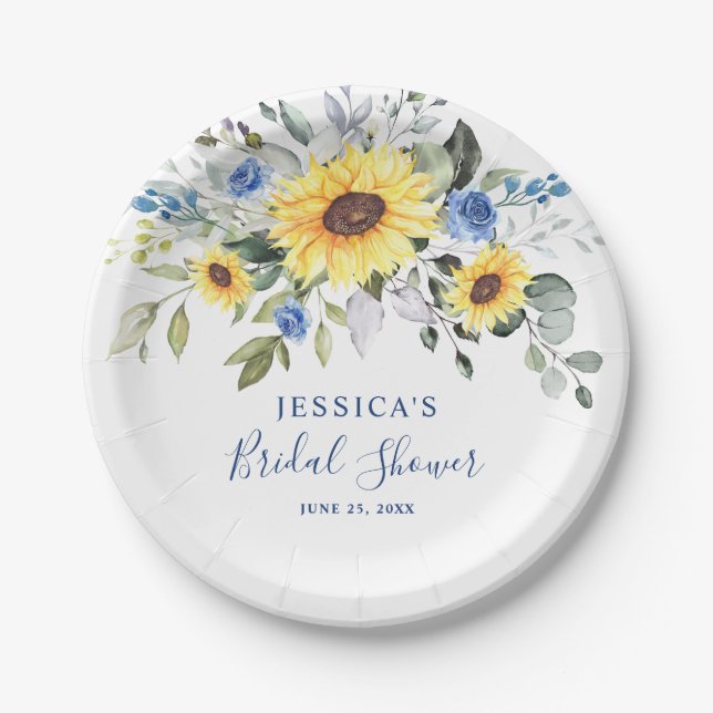 Elegant Sunflowers Eucalyptus Floral Bridal Shower Paper Plate (Front)