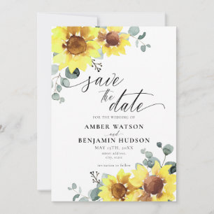 Elegant Sunflowers Eucalyptus Floral Save The Date Invitation