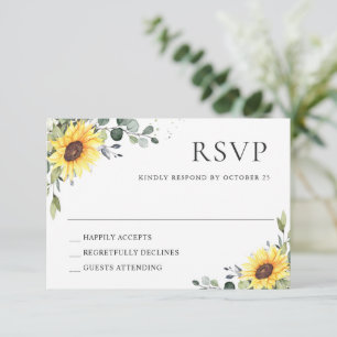 Elegant Sunflowers Eucalyptus Floral Wedding RSVP Card