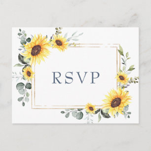 Elegant Sunflowers Eucalyptus Floral Wedding RSVP Postcard