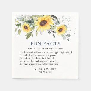 Elegant Sunflowers Eucalyptus Fun Facts Wedding Napkin