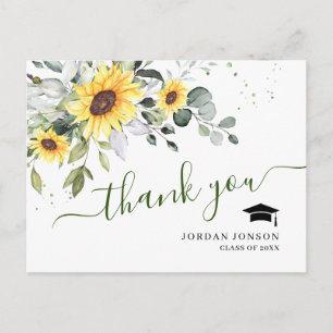 Elegant Sunflowers Eucalyptus Graduation Thank You Postcard