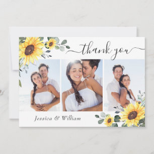 Elegant Sunflowers Eucalyptus Greenery 3 PHOTO Thank You Card