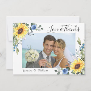 Elegant Sunflowers Eucalyptus Greenery PHOTO Thank You Card