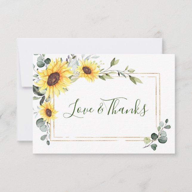 Elegant Sunflowers Eucalyptus Greenery Thank You Card (Front)