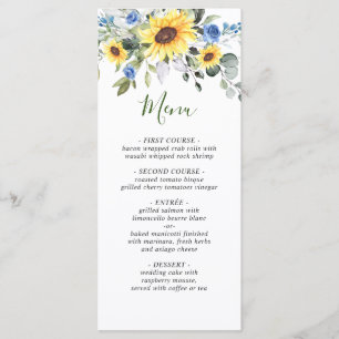 Elegant Sunflowers Eucalyptus Greenery Wedding Menu