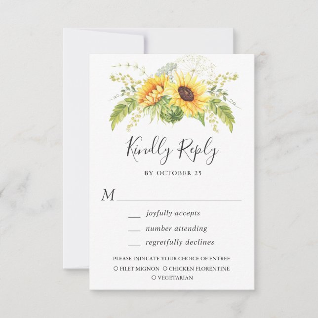 Elegant Sunflowers Eucalyptus Greenery Wedding RSVP Card (Front)