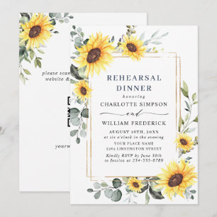 Elegant Sunflowers Eucalyptus REHEARSAL DINNER QR Invitation
