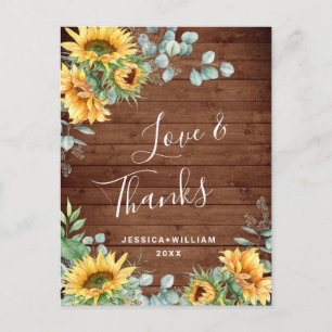 Elegant Sunflowers Eucalyptus Rustic Thank You Postcard