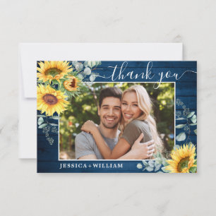 Elegant Sunflowers Eucalyptus Rustic Wood PHOTO Thank You Card