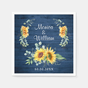 Elegant Sunflowers Eucalyptus Rustic Wood Wedding Napkin