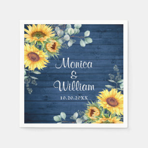 Elegant Sunflowers Eucalyptus Rustic Wood Wedding Napkin