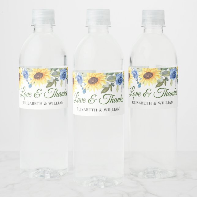 Elegant Sunflowers Eucalyptus Watercolor Greenery Water Bottle Label (Bottles)