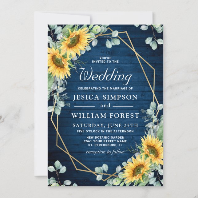 Elegant Sunflowers Eucalyptus Watercolor wedding I Invitation (Front)