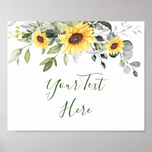 Elegant Sunflowers Eucalyptus Wedding Custom Sign
