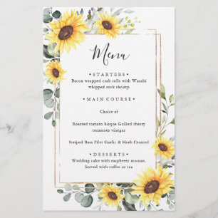 Elegant Sunflowers Eucalyptus Wedding Dinner Menu