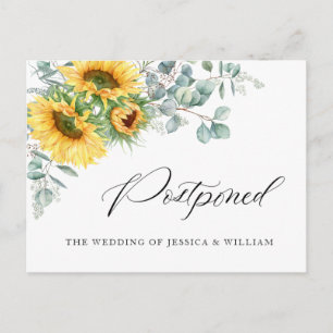 Elegant Sunflowers Eucalyptus Wedding Postponed Postcard