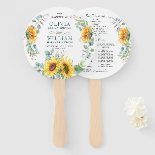 Elegant Sunflowers Eucalyptus Wedding Program Hand Fan