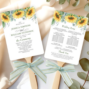 Elegant Sunflowers Eucalyptus Wedding Program Hand Fan