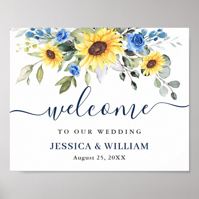 Elegant Sunflowers Eucalyptus Wedding Welcome Sign (Front)