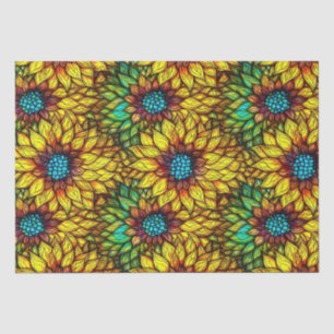 Elegant Sunflowers Faux Stained Glass Pattern Tissue Paper