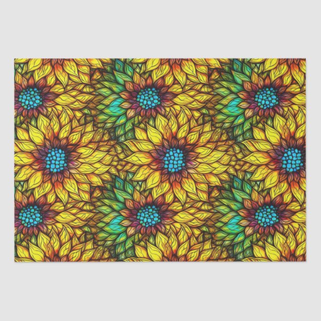 Elegant Sunflowers Faux Stained Glass Pattern Tissue Paper (Front)