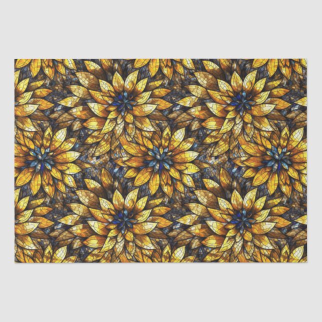 Elegant Sunflowers Faux Stained Glass Pattern Tissue Paper (Front)
