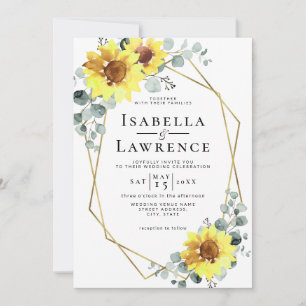 Elegant Sunflowers Floral Gold Geometric Wedding I Invitation