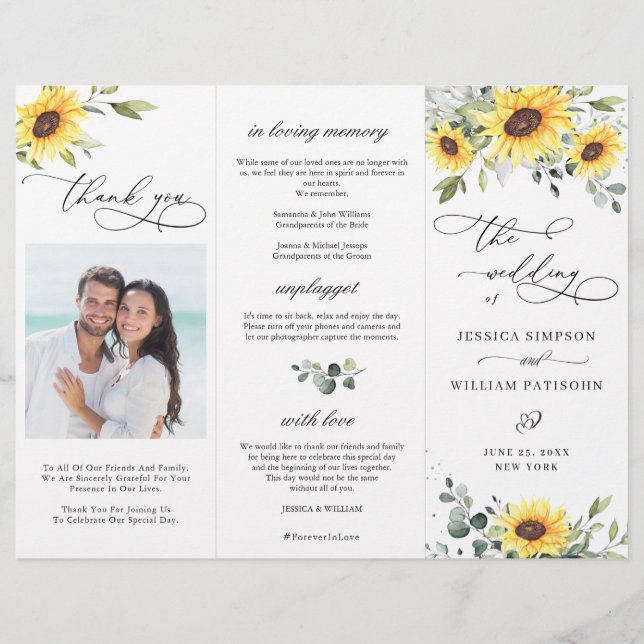 Elegant Sunflowers Floral Wedding Ceremony Program (Front)
