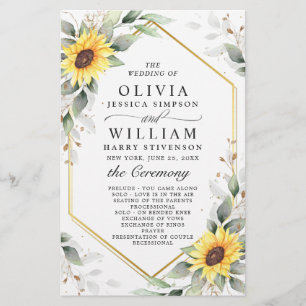Elegant Sunflowers Floral Wedding Ceremony Program