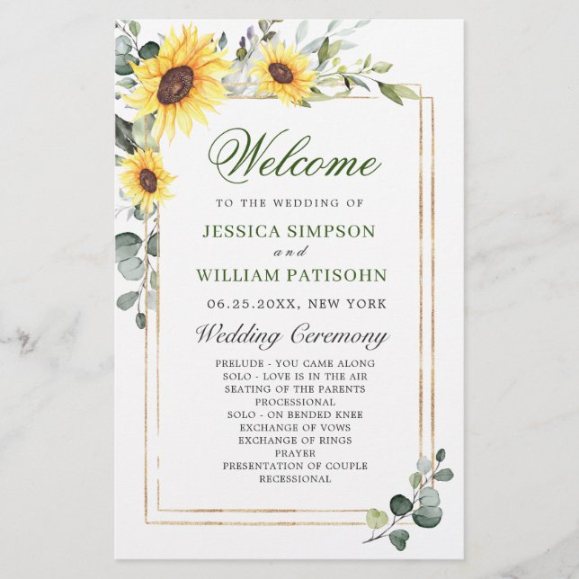 Elegant Sunflowers Floral Wedding Ceremony Program (Front)