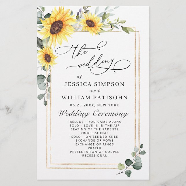 Elegant Sunflowers Floral Wedding Ceremony Program (Front)