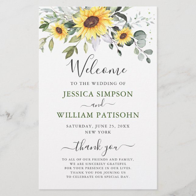 Elegant Sunflowers Floral Wedding Ceremony Program (Front)