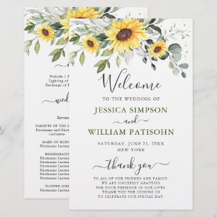 Elegant Sunflowers Floral Wedding Ceremony Program
