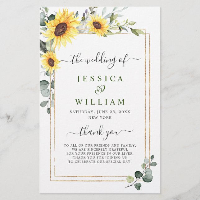 Elegant Sunflowers Floral Wedding Ceremony Program (Front)