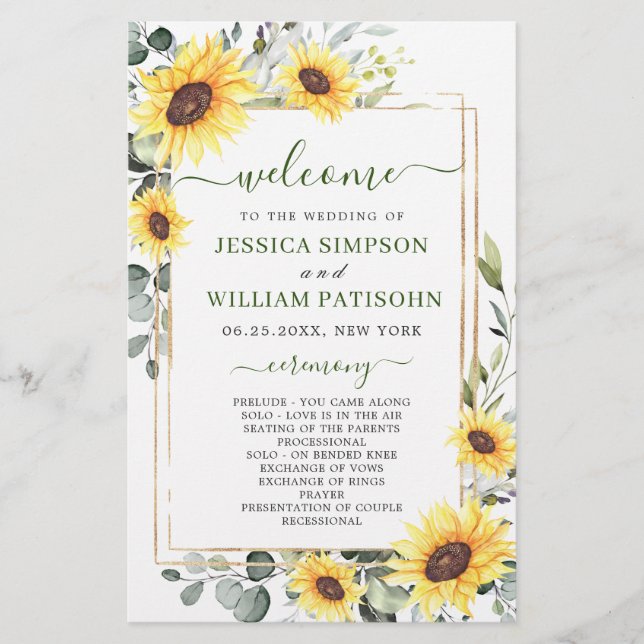 Elegant Sunflowers Floral Wedding Ceremony Program (Front)
