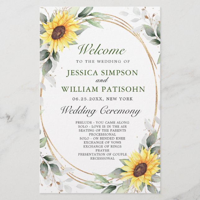 Elegant Sunflowers Floral Wedding Ceremony Program (Front)