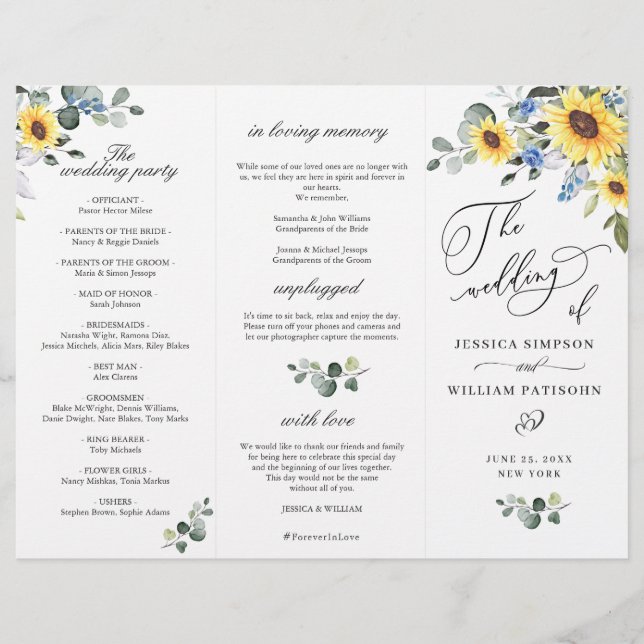 Elegant Sunflowers Floral Wedding Ceremony Program (Front)