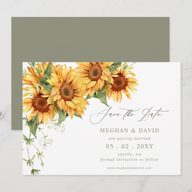 Elegant Sunflowers Garden Floral Save the Date Announcement (Front/Back)