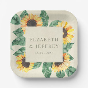 Elegant Sunflowers Garden Floral Wedding Paper Plate