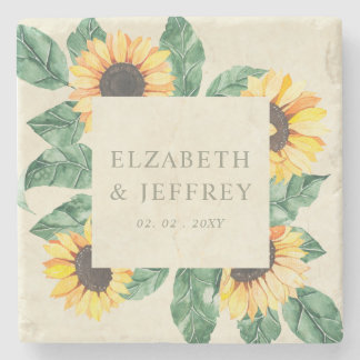 Elegant Sunflowers Garden Floral Wedding Stone Coaster