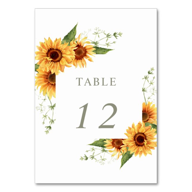 Elegant Sunflowers Garden Floral Wedding Table Number (Front)