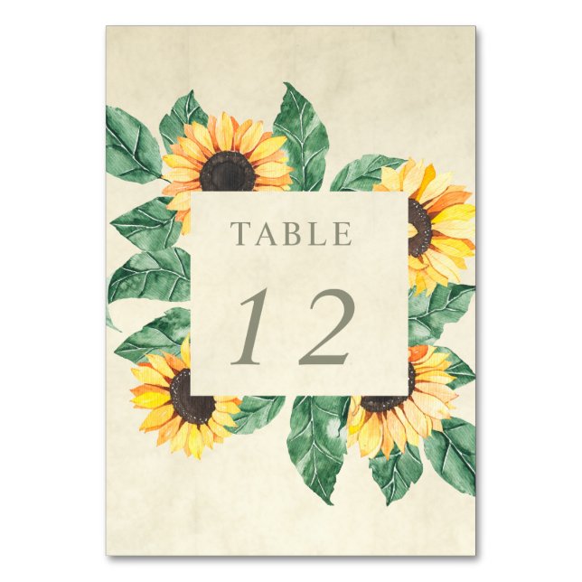 Elegant Sunflowers Garden Floral Wedding Table Number (Front)