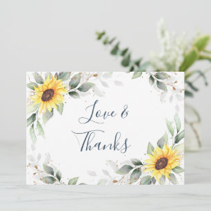 Elegant Sunflowers Greenery Floral Thank You Card