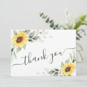 Elegant Sunflowers Greenery Floral Thank You Card