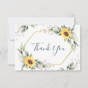 Elegant Sunflowers Greenery Floral Thank You Card