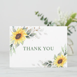 Elegant Sunflowers Greenery Floral Thank You Card