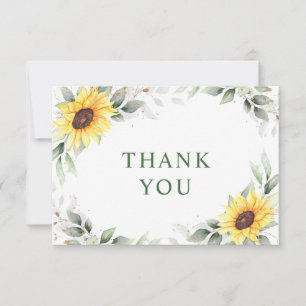 Elegant Sunflowers Greenery Floral Thank You Card